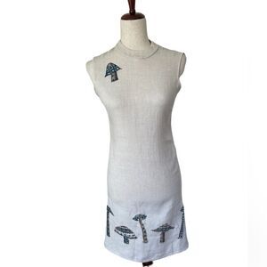 Unique Vintage Peck & Peck linen dress with mushroom appliqués size small